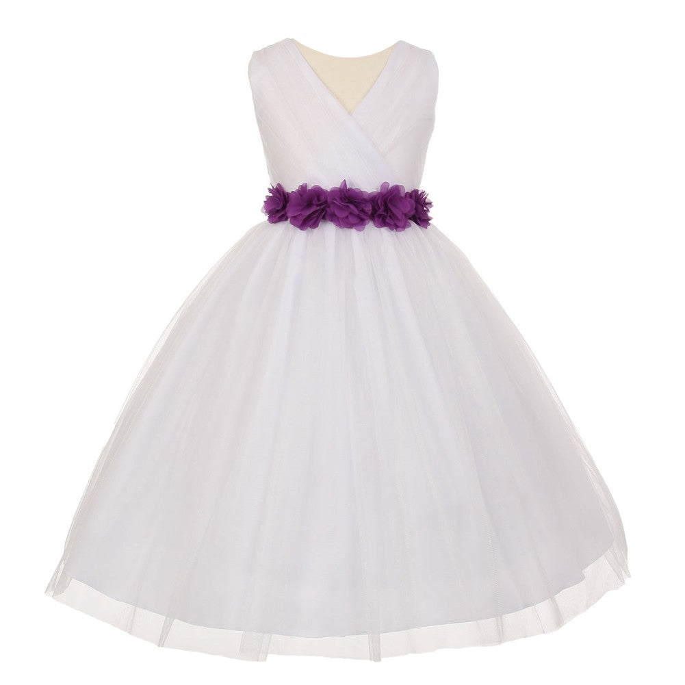 Große Mädchen Weiß Lila Chiffon Blumen Tüll Junior Brautjungfernkleid 8-14
