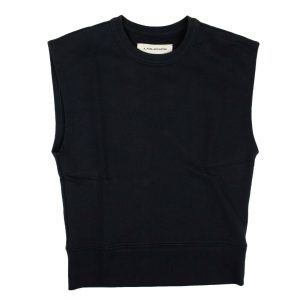 Marineblaues Baumwoll-Sweatshirt mit abgeschnittenen Ärmeln