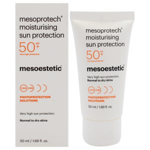 Feuchtigkeitsspendender Sonnenschutz SPF 50 Plus von Mesoestetic für Unisex – 1,69 oz Sonnenschutzmittel