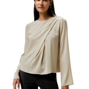 Einschultrige asymmetrische Volant-Seidenbluse für Damen
