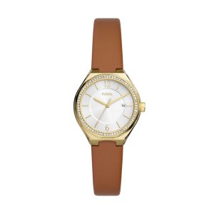 Fossil Damen-Armbanduhr Eevie mit drei Zeigern und Datumsanzeige aus goldfarbenem Edelstahl