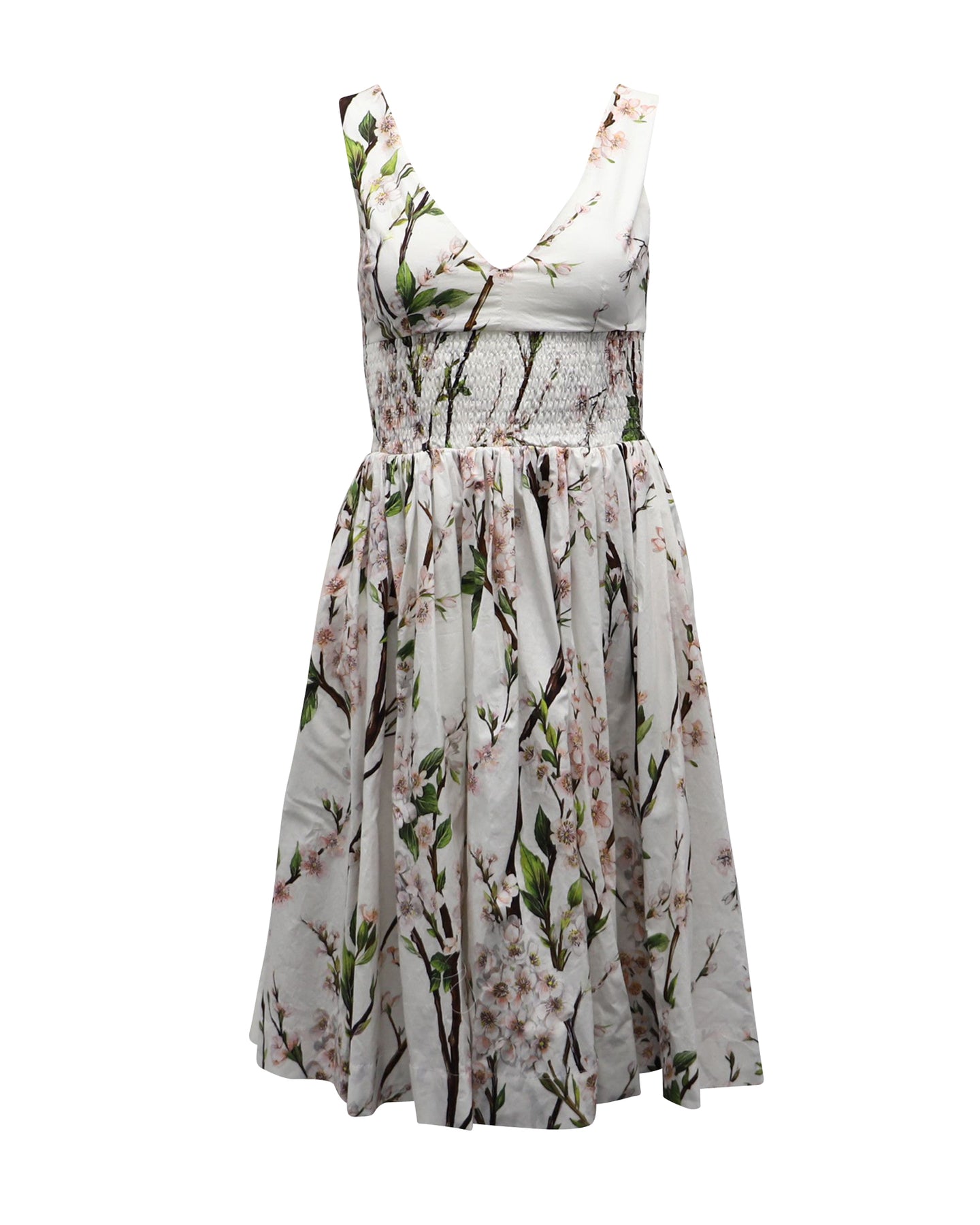 Dolce & Gabbana Midikleid mit Blumenmuster aus weißer Baumwolle