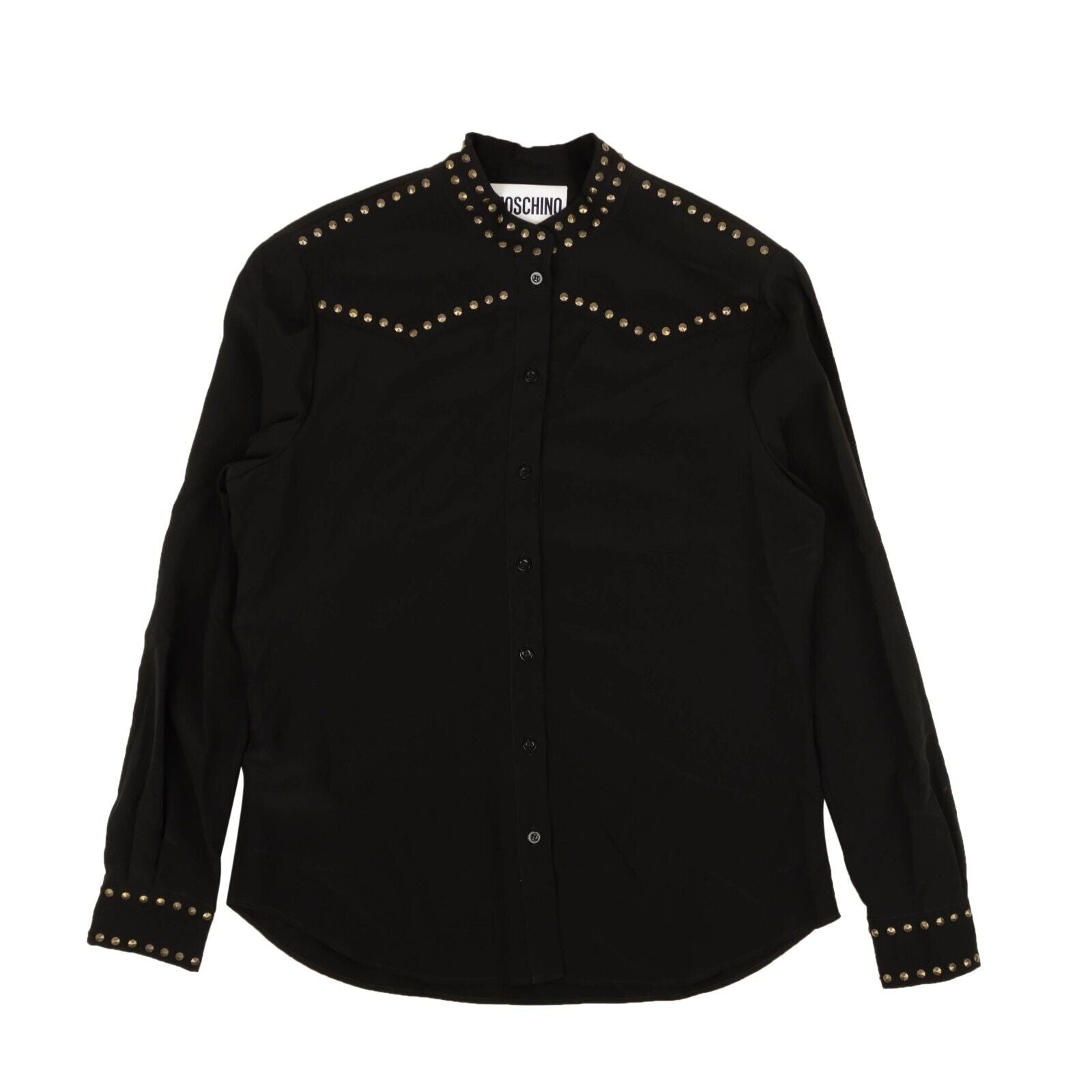 Schwarze Seide Gold Besatz Bluse