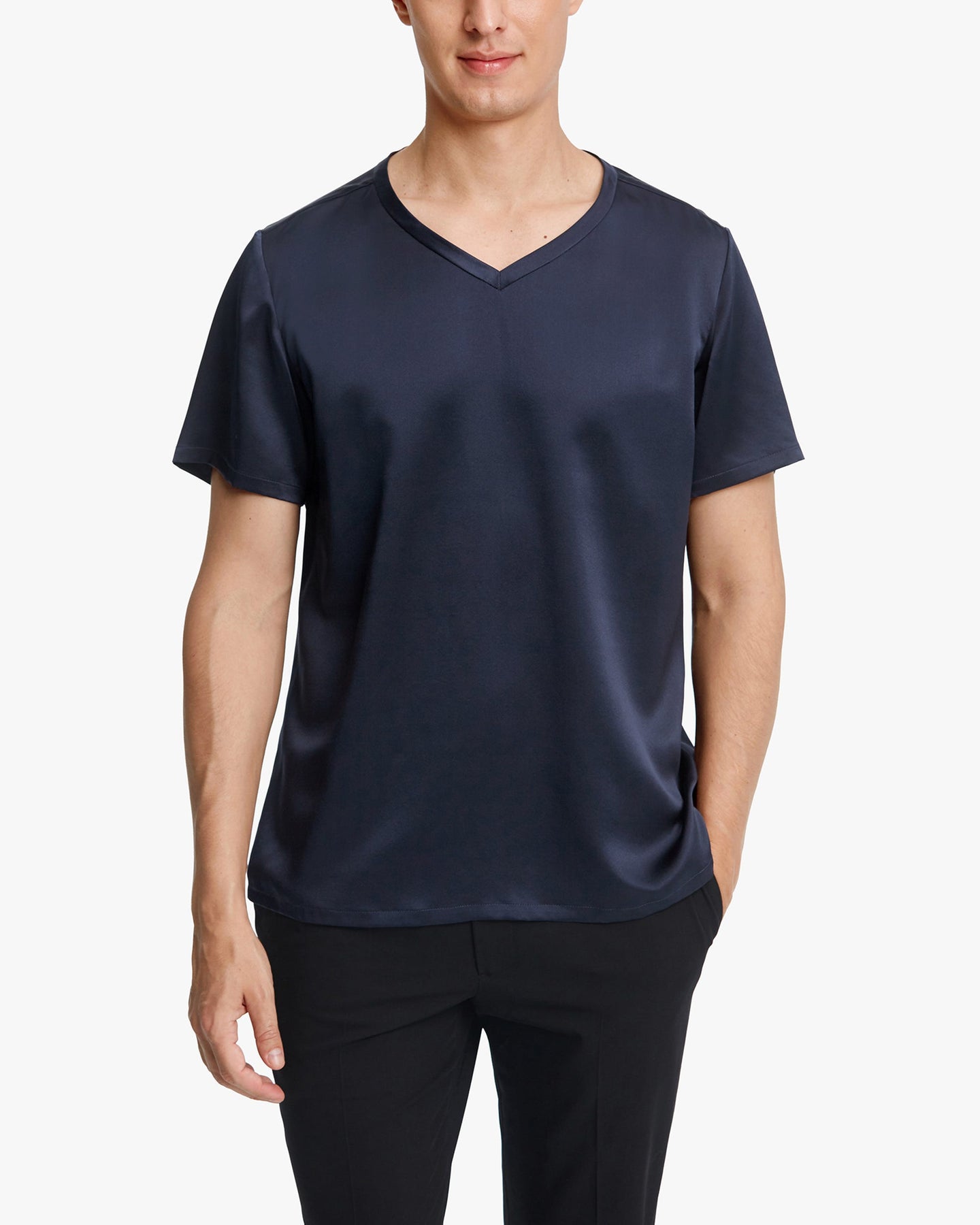 Kurzarm V-Ausschnitt Seide Herren T-Shirt