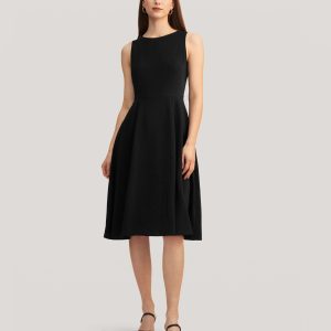 Vintage runden Hals Seide wenig schwarzes Kleid