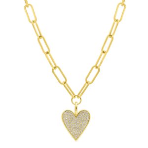 14k Gold überzogene einstellbare grob Paperclip Link Pave Herz Halskette