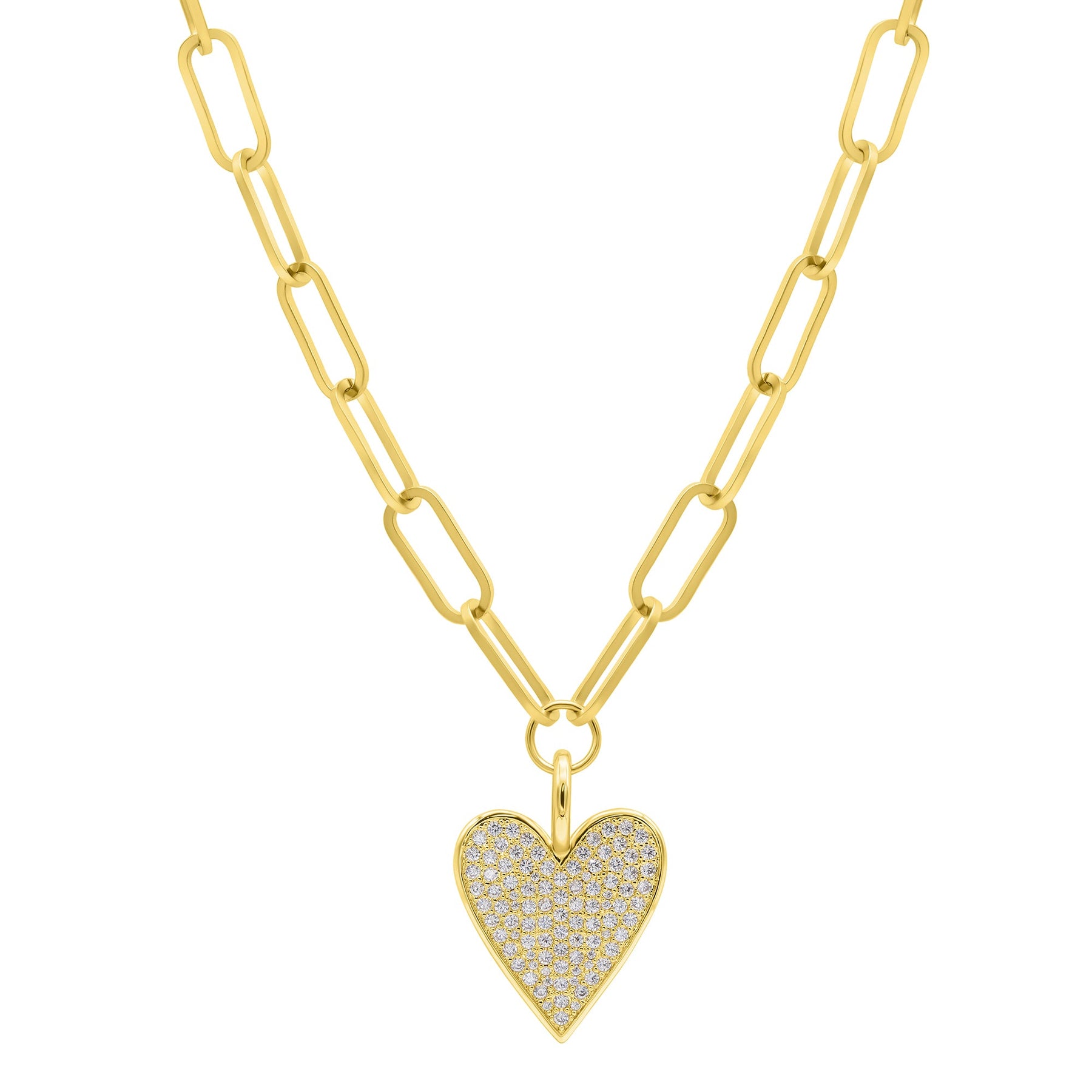 14k Gold überzogene einstellbare grob Paperclip Link Pave Herz Halskette