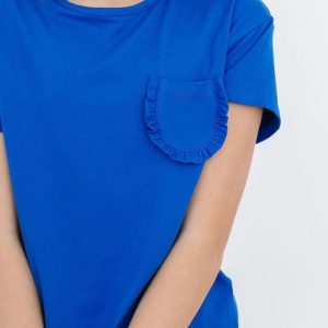 Königsblaues T-Shirt mit Rüschentasche