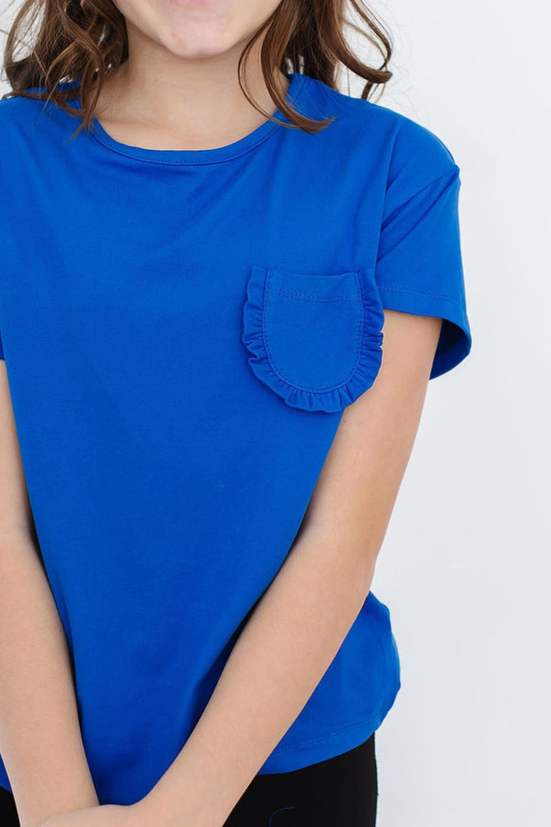 Königsblaues Rüschen Taschen-T-Shirt