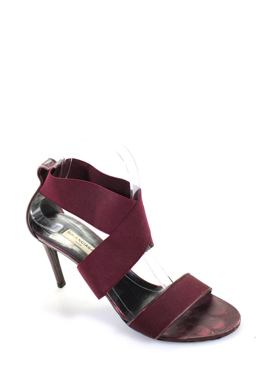 Balenciaga Paris Damen Stiletto Nylon Cross Strap Sandalen Rot