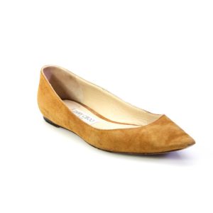 Jimmy Choo Damen Ballerinas aus karamellfarbenem Wildleder mit spitzer Zehenpartie