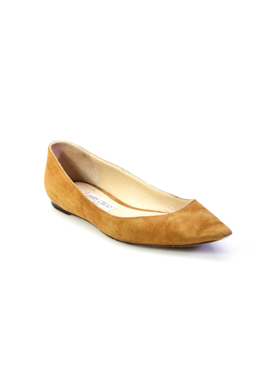 Jimmy Choo Damen Karamell Wildleder Spitze Zehe Ballet Flats Schuhe