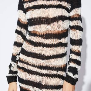Akamu Kleid in weiß & schwarz Streifen