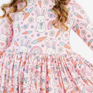 Springtime Bunnies Twirl-Kleid mit 3/4-Ärmeln und Taschen