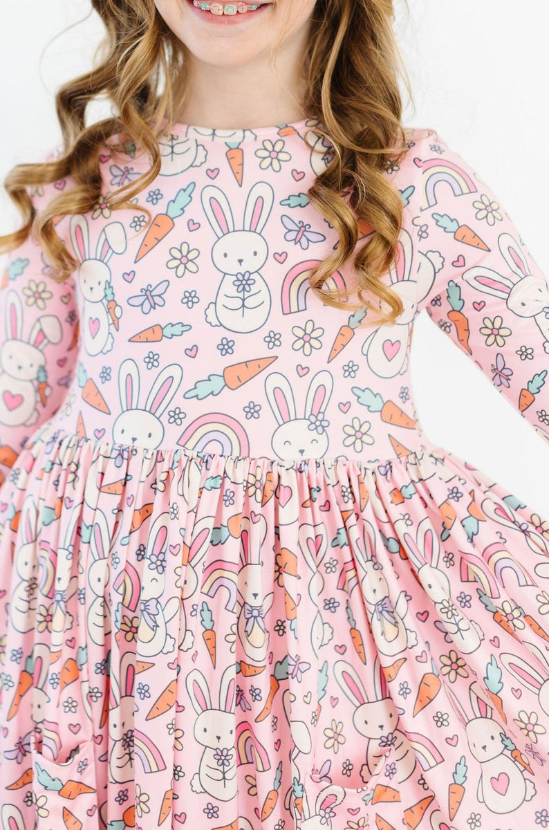 Frühling Bunnies 3/4 Ärmel Tasche Twirl Kleid
