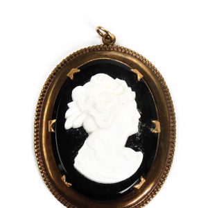 Designer Damen Vintage 14kt vergoldet Sardonyx Stein geschnitzt Cameo Anhänger