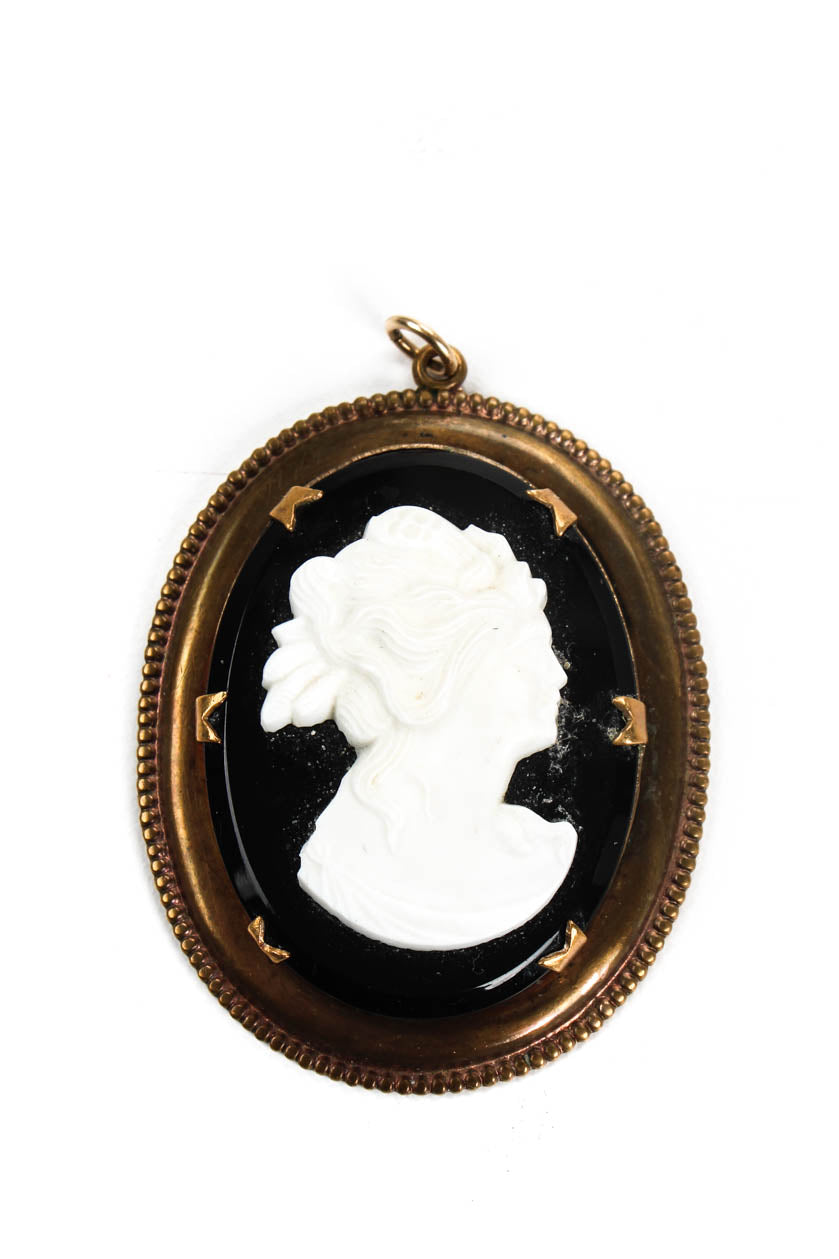 Designer Damen Vintage 14kt vergoldet Sardonyx Stein geschnitzt Cameo Anhänger