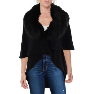 Formaler Strickjacke-Pullover mit Kunstpelzbesatz