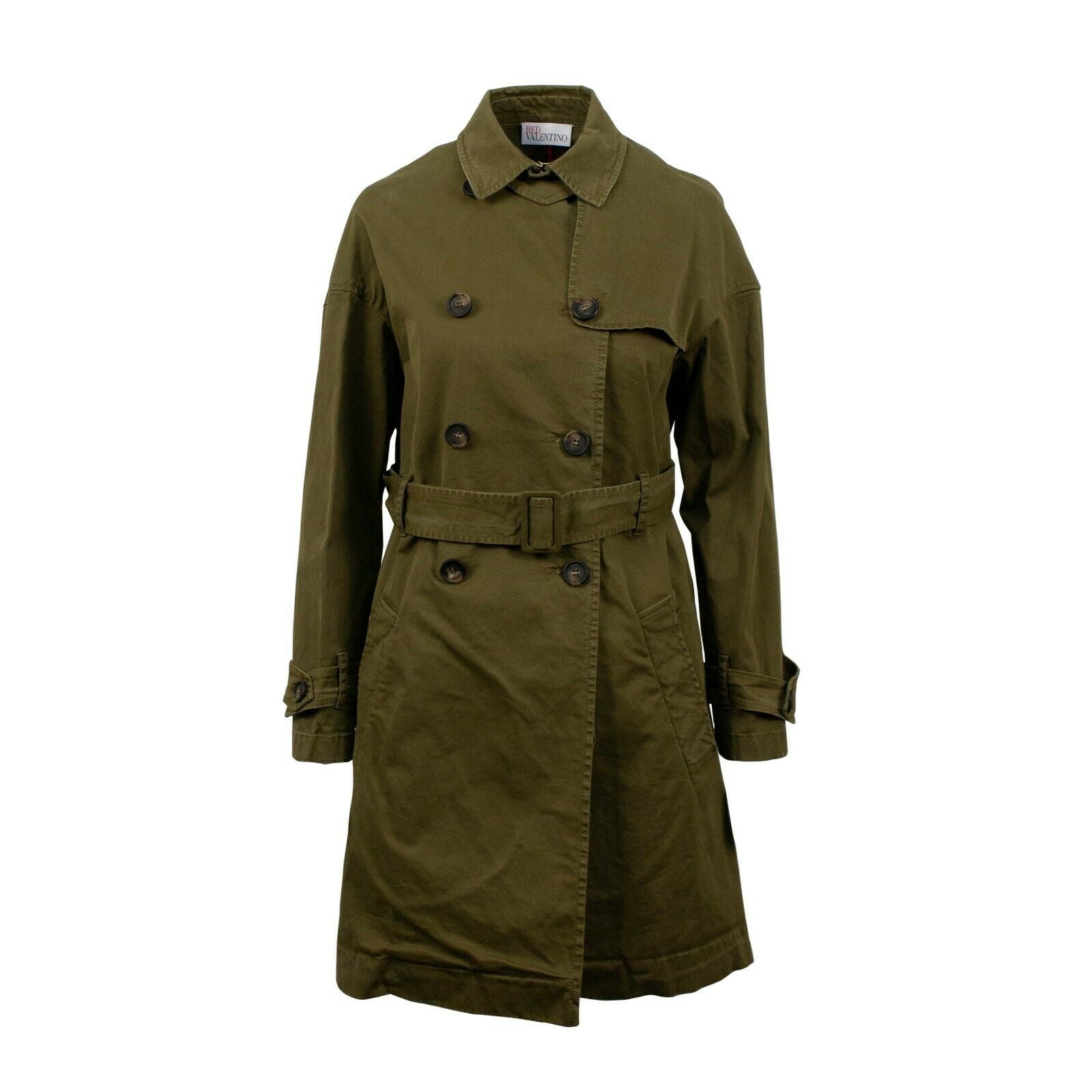 Olivgrüner zweireihiger Trenchcoat