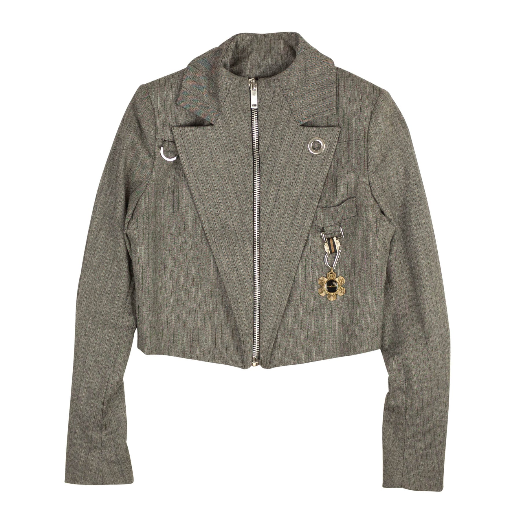 Grauer Pinstripe Medal Blazer mit Reißverschluss