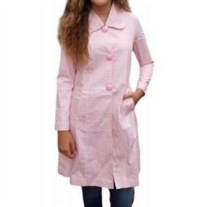 Lange Jacke mit Schachbrettmuster in Rosa/Weiß