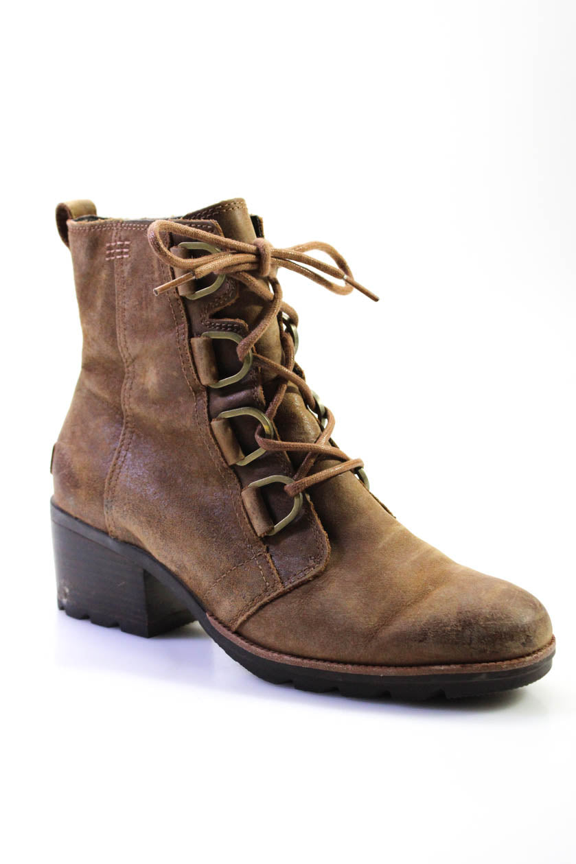 Sorel Damen mit Schnürung Block Heel Combat Stiefeletten Braun Wildleder