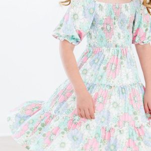 Minty Meadow gesmoktes Rüschenkleid