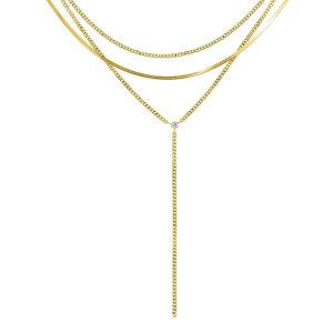 14k Gold überzogen verstellbare Curb Kette und Herringbone Lariat Y-Halskette Set