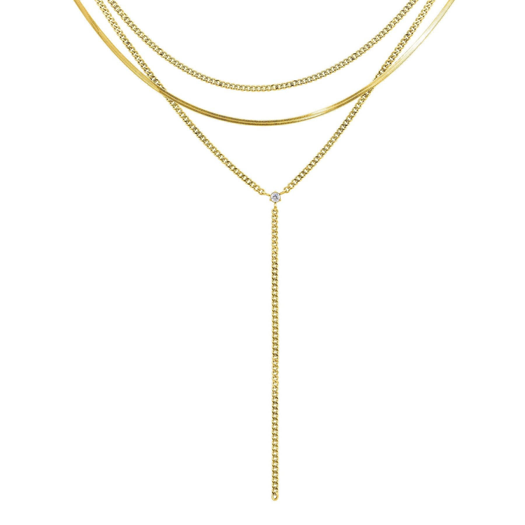 14k Gold überzogen verstellbare Curb Kette und Herringbone Lariat Y-Halskette Set