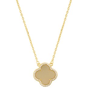14k Gold überzogene Kristall Halo Matte Zentrum Klee Halskette