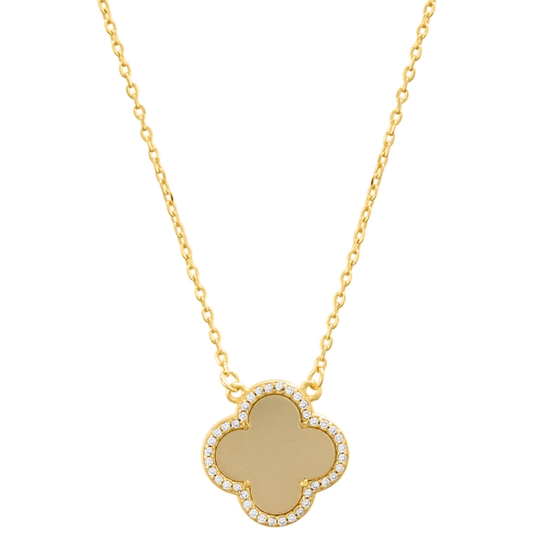 14k Gold überzogene Kristall Halo Matte Zentrum Klee Halskette