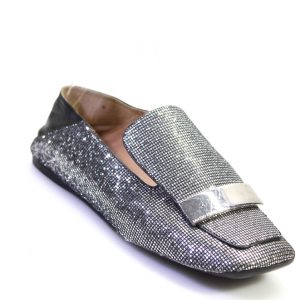 Sergio Rossi Damen verspiegelte quadratische Zehe flache Mules Loafer Silber