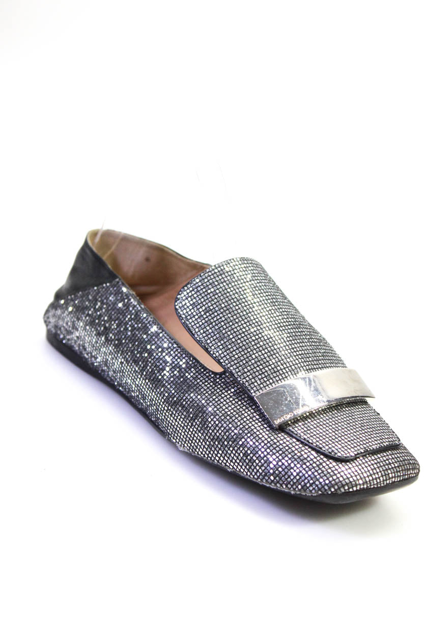 Sergio Rossi Damen verspiegelte quadratische Zehe flache Mules Loafer Silber