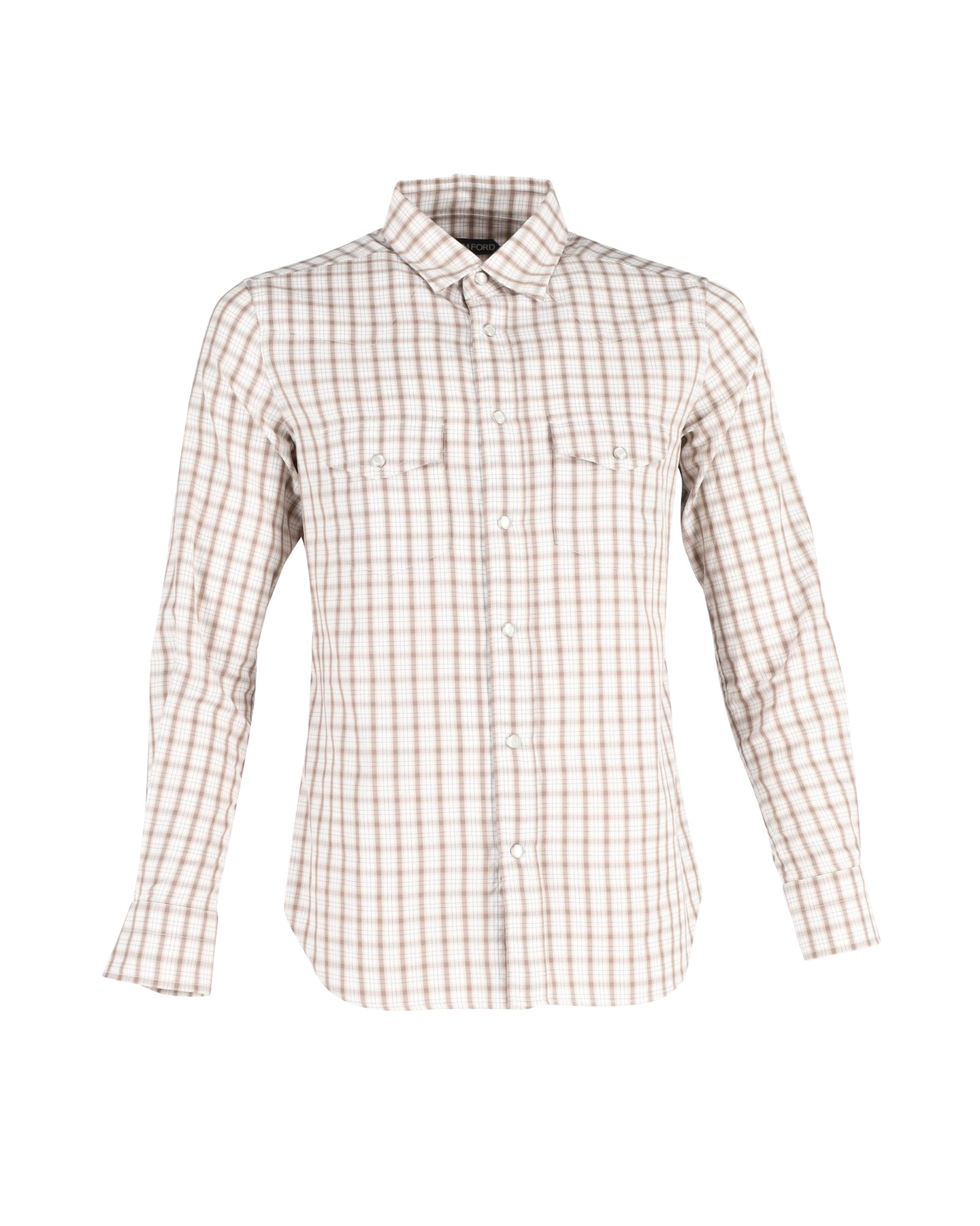 Tom Ford Slim-Fit Gingham Westernhemd i Beige Baumwolle