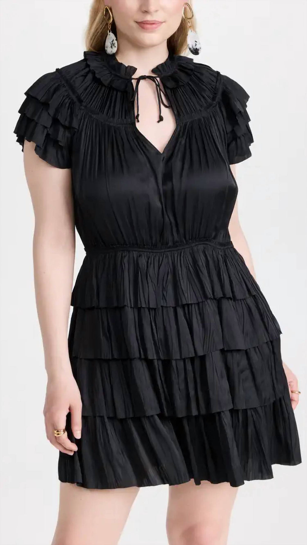 Vesna Plissee Minikleid in Noir Schwarz