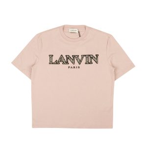 Hellrosa Baumwoll-Kurzarm-T-Shirt mit Curb-Logo
