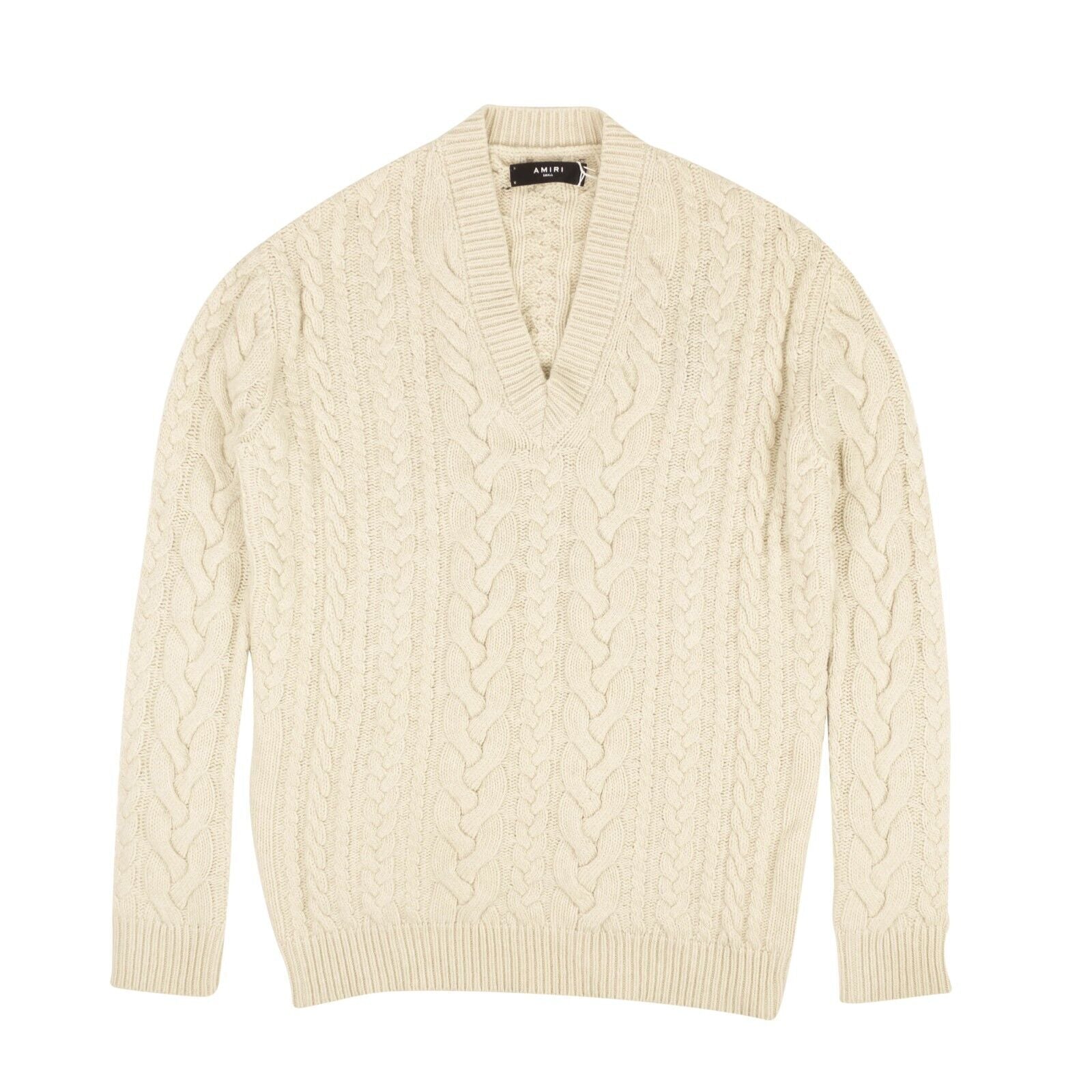 Creme V-Ausschnitt Strickpullover Pullover