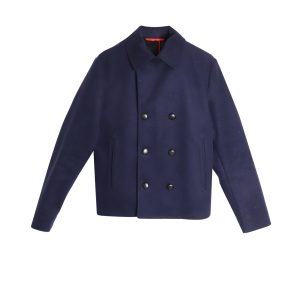 Alexander McQueen Kurzer Erbsenmantel aus marineblauer Schurwolle