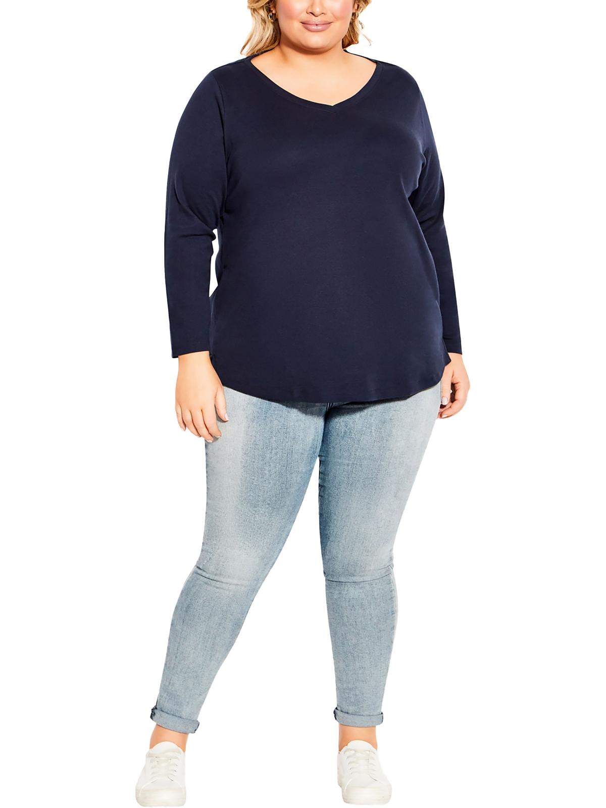Plus Damen Baumwolle V-Ausschnitt Pullover Top