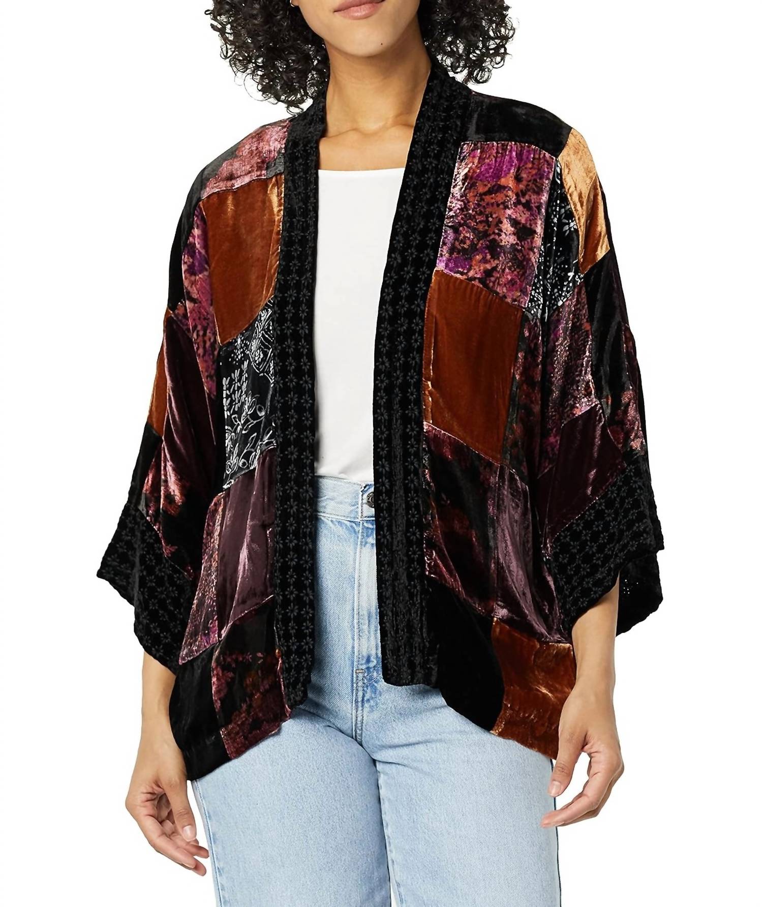 Patchwork Samt geschnitten Kimono in Mehrfarbig