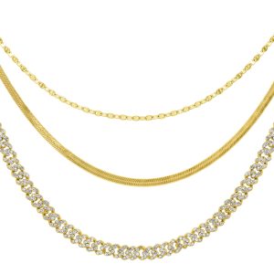 14k Gold überzogen einstellbar Valentina, Herringbone amd 8mm Kristall Curb Kette Halskette Set