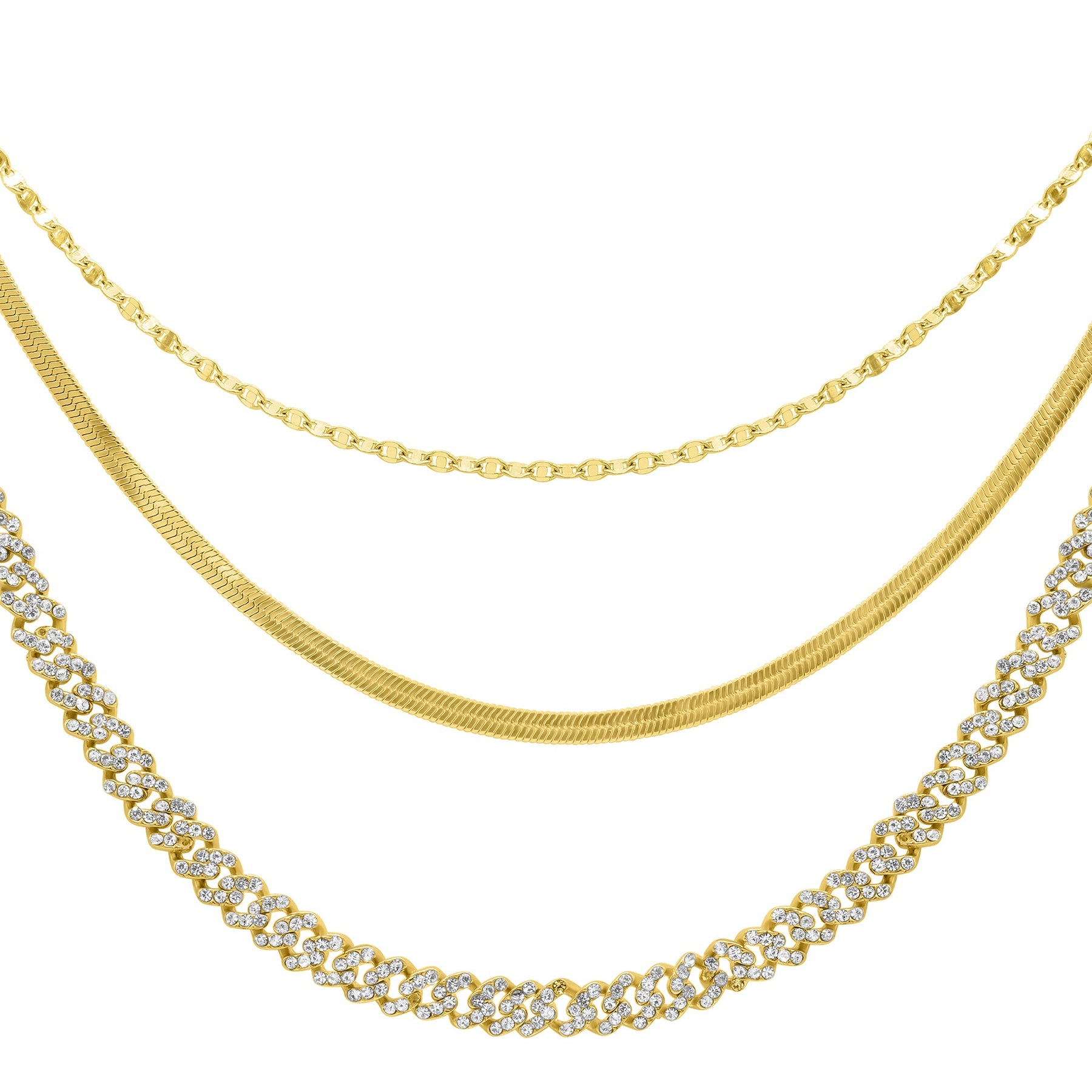 14k Gold überzogen einstellbar Valentina, Herringbone amd 8mm Kristall Curb Kette Halskette Set