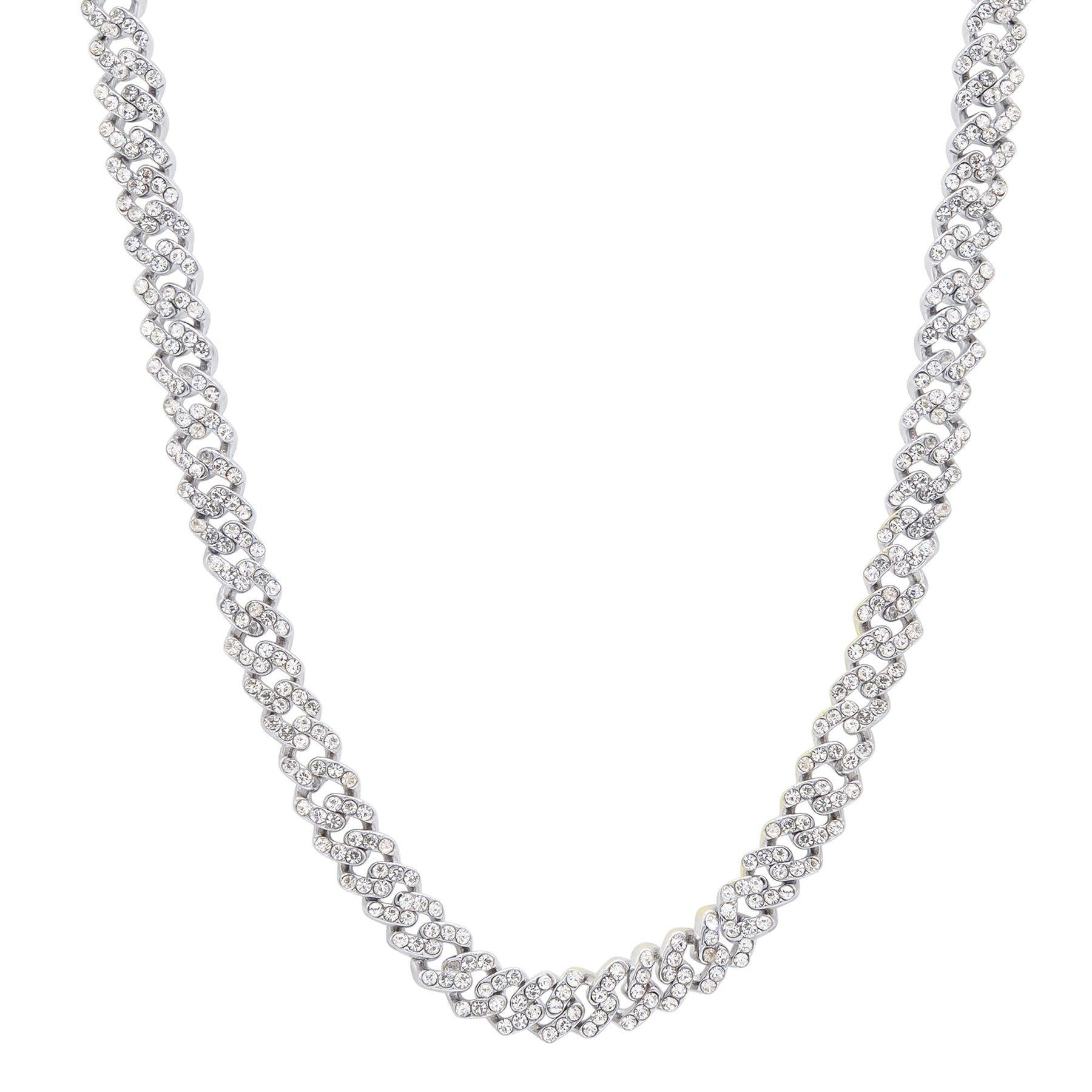 Versilberte 8mm Kristall Curb Kette Halskette