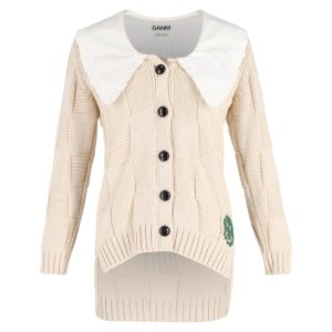 Ganni Strickjacke mit Seilkragen aus cremefarbener Baumwolle