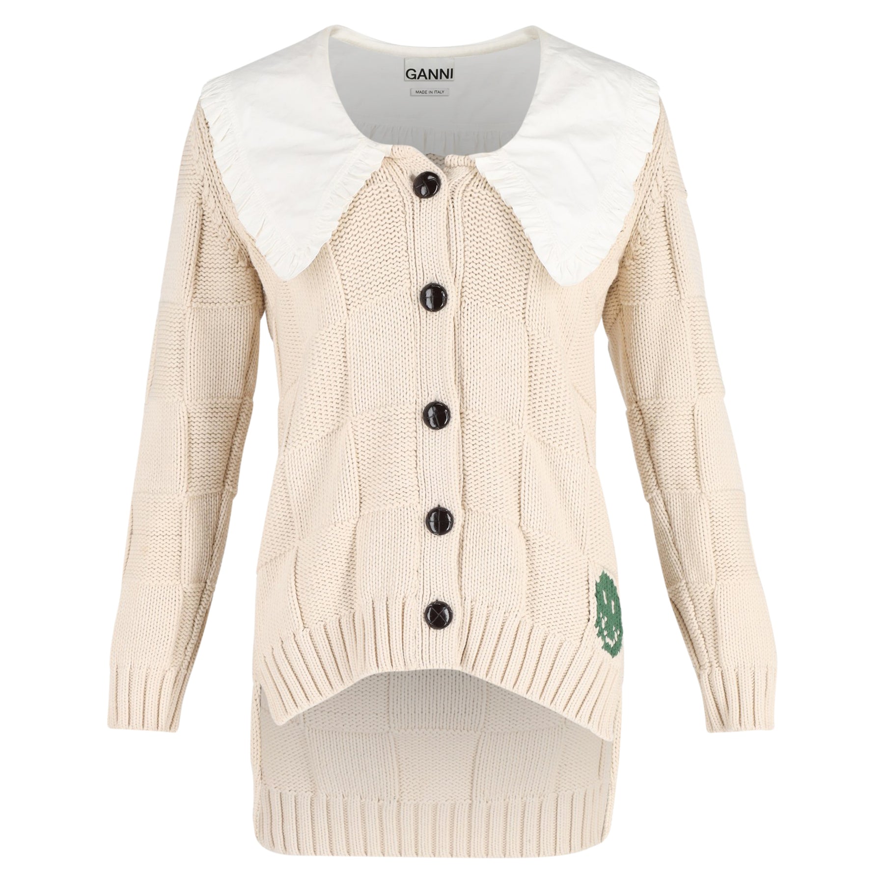 Ganni Strickjacke mit Seilkragen aus Baumwolle in Creme