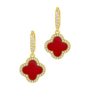 14k Gold überzogen Kristall Halo Orange Klee baumeln Huggie Ohrringe