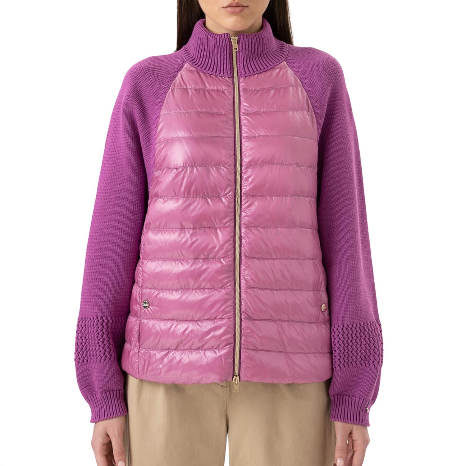 Ultraleichter Bomber aus Strick & Nylon in Fuchsia
