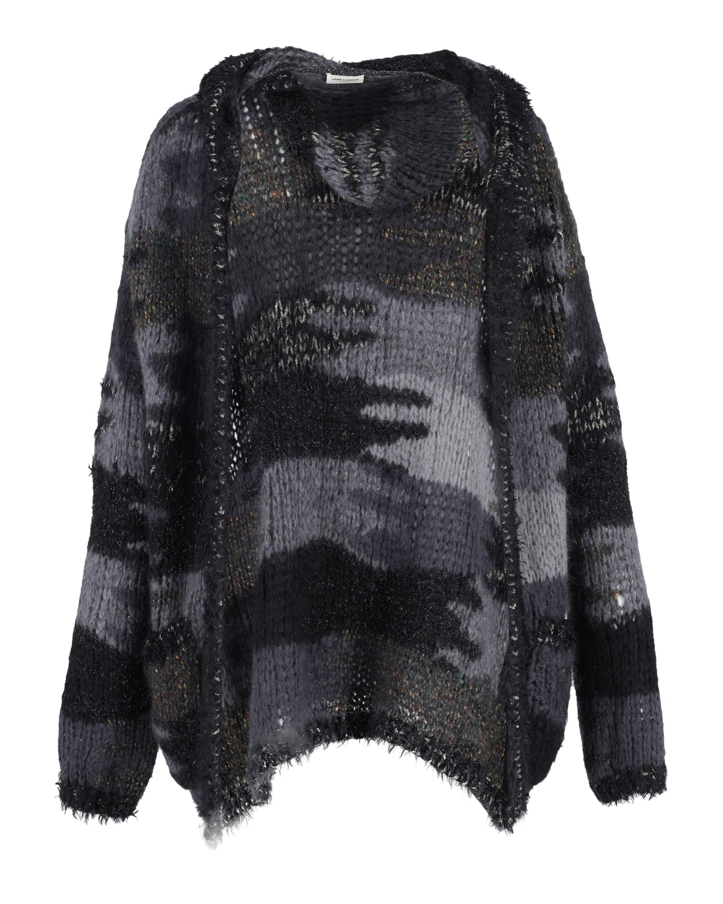 Saint Laurent Strickjacke mit Kapuze und Camouflage Muster aus mehrfarbiger Wolle