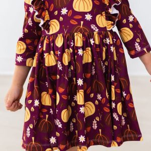 Rüschen-Twirl-Kleid mit Kürbisbesatz