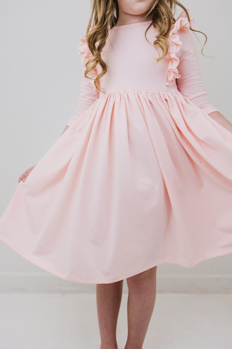 Petal Rosa 3/4 Rüschen Twirl Kleid